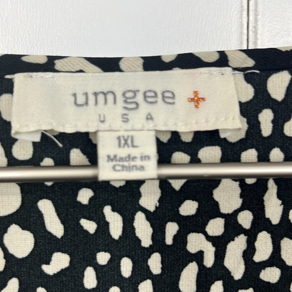 Umgee Womens Tunic/Mini 1XL Black Cream Animal Print Balloon Sleeves Hi-Lo EUC - Picture 2 of 14